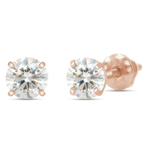 Om Jewels Solitaire 5MM Moissanite Stud Earrings Round Cut Women's 14k Rose Gold Plated