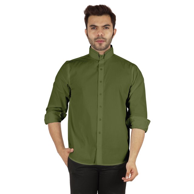 Bestman Formal Front Button Placket Solid Shirts For Mens Long Sleeve Regular Fit Shirt