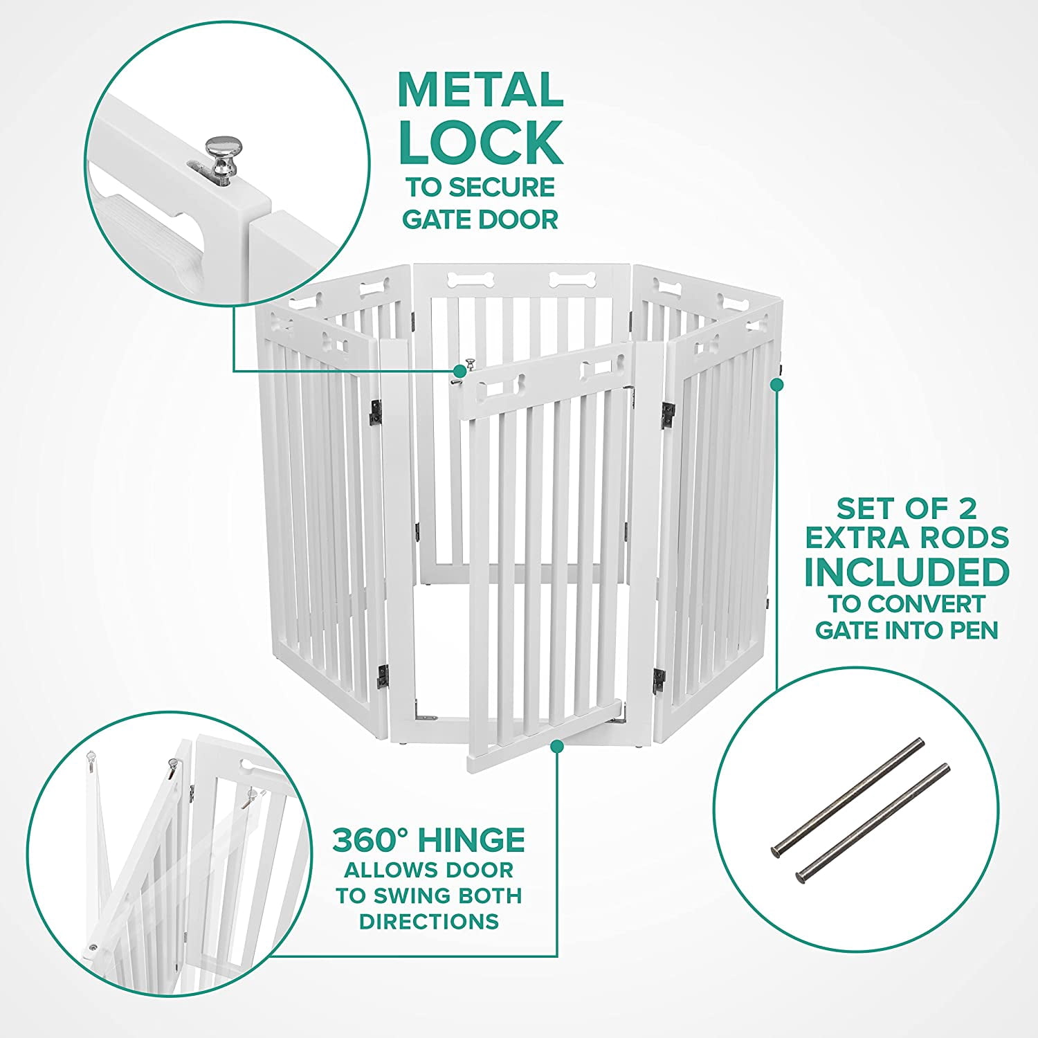 Arf Pets Freestanding Dog Gate, Wooden 6-Panel Pet Fence with Door, Foldable, 120 x 31.5 in