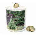 thumbnail image 3 of Outhouse Piggy Bank, Farm Life House Wooden Door of Cottage Hut in Woodland Leaves Art Print, Ceramic Coin Bank Money Box for Cash Saving, 3.6" X 3.2", Dark Brown and Green, by Ambesonne, 3 of 4