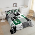 thumbnail image 3 of Comforter Set, Lacrosse Bedding Queen,Geometric Strped Patchwork Bedding Comforter Set for Teens,Green Black White Lacrosse Stick Duvet Insert with 2 Pillowcases, 3 of 6