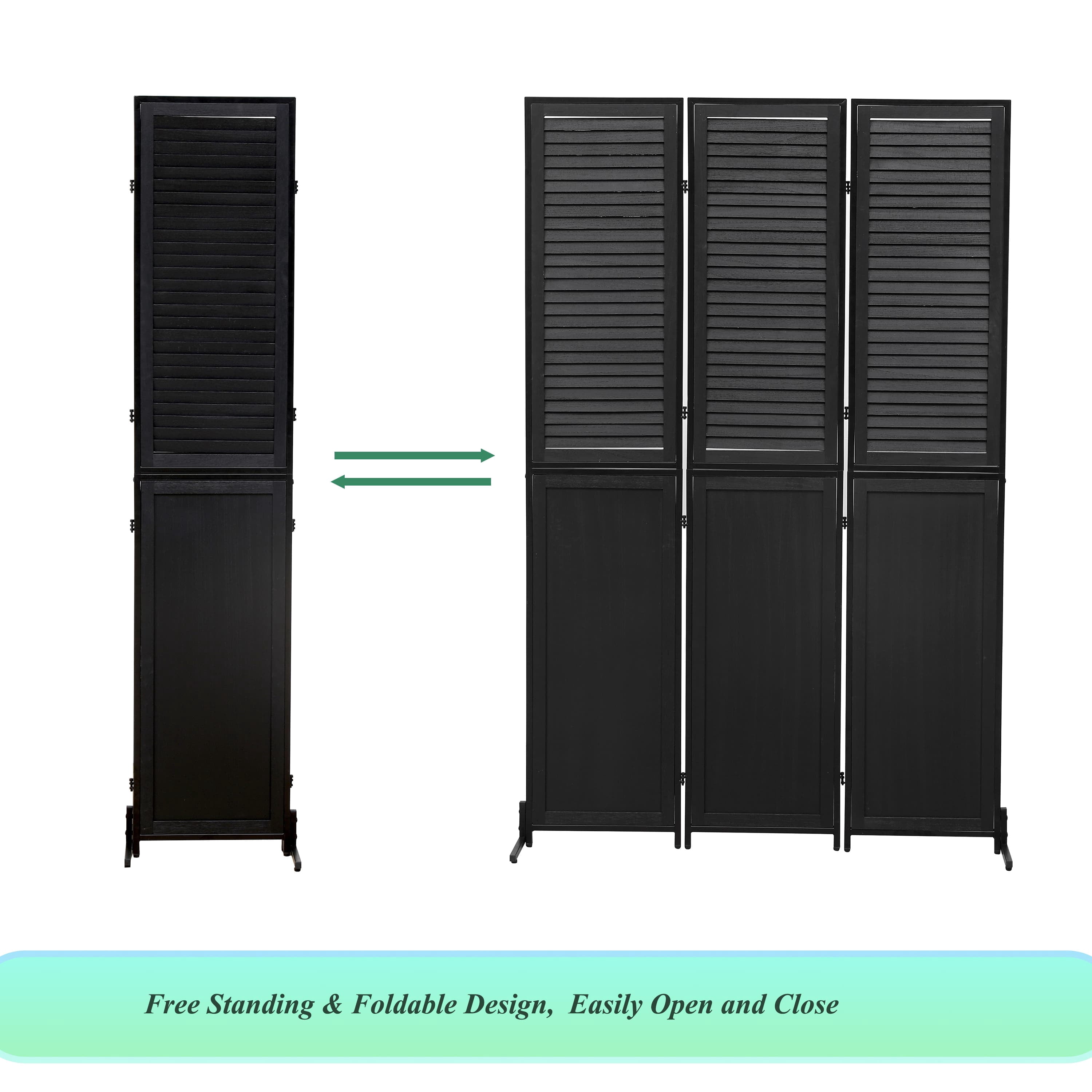 MAYEERTY 3 Panel Room Divider 6Ft Wood Folding Privacy Screen Black Free Standing Wall Separator Room Divider
