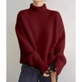 thumbnail image 4 of Womens Mock Neck Sweaters Oversized Chunky Long Sleeve Knit High Low Hem Pullover Top Fall Winter Fashion Red XL, 4 of 9