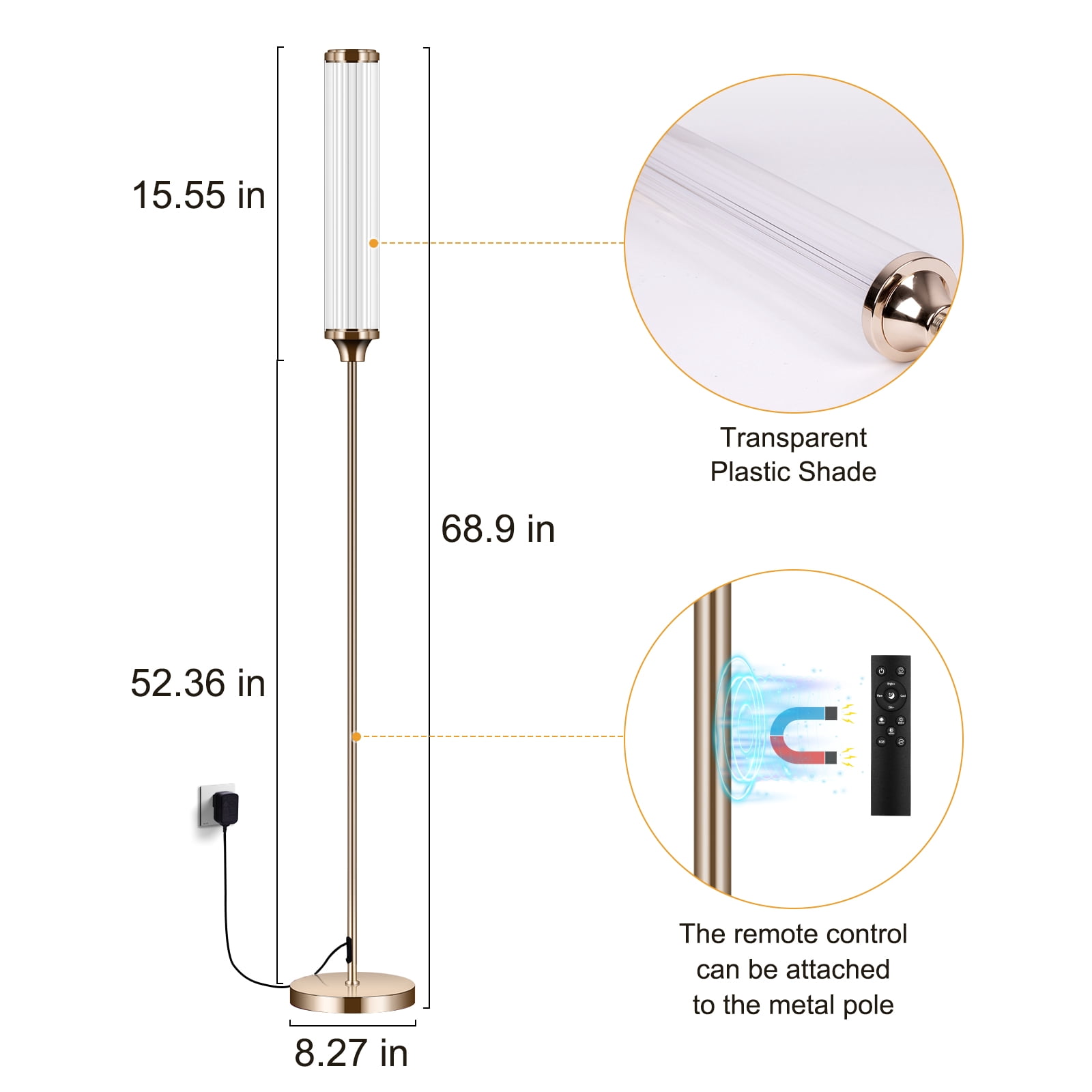 69" Floor Lamp, Smart RGBCW LED Corner Lamp with App & Remote Control, 16 Million Colors & 200+ Scene, Music Sync, Timer Setting, 1500 Lumen, Standing Lamp for Living Room, Bedroom, Gaming Room, Gold