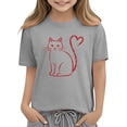 thumbnail image 3 of Heather Gray Girls Cat Shirt, Short Sleeve Cotton Tee with Heart Tail Graphic for Valentine's Day, Kids T-Shirt for Girls Ages 3-10,Size 3-4T, 3 of 9