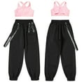 thumbnail image 5 of Sinleey Girls Hip Hop Dance Outfits Crop Tops with Chain Sweatpants Set Street Dance Outfits Active Pink 10, 5 of 7