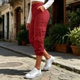 thumbnail image 2 of Zulora Women's Elastic Waist Cargo Capri Pants with Button Detail and Multi Pockets Straight Leg Tapered Cuffed Hem Cropped Trousers for Casual Sport Daily Wear Four Season Versatile Street Style, 2 of 8