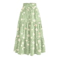 thumbnail image 3 of Women’s Floral Print Tiered Maxi Skirt with Elastic Waist and Drawstring Pockets Lightweight Flowing Design for Everyday Wear Army Green 2XL, 3 of 5