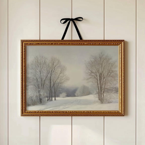 Winter Countryside Print Vintage Snowy Landscape Neutral Farmhouse Decor Winter Trees Wall Art Festive Snow Art Prints Home Decor #1198, Unframed Poster Size 8x12