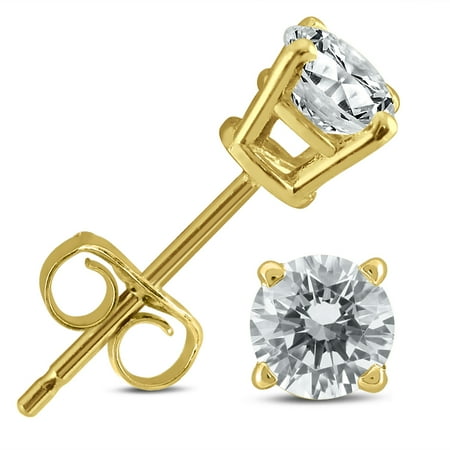 1/2 Carat TW AGS Certified Round Diamond Solitaire Stud Earrings in 14K Yellow Gold