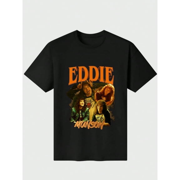 Halloween Eddie Munson Vintage Casual Digital Print 220g Pure Heavy 100% Cotton T Shirt 100% Cotton