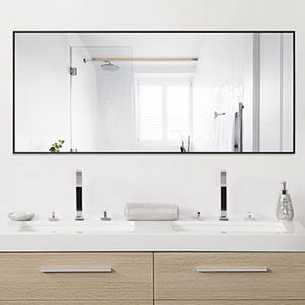 71"x31" Aluminum Alloy Frame Mirror Rectangular Full Length Floor Mirror with Stand Black