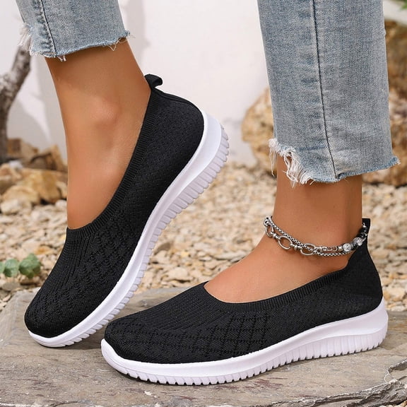 Womens Slip On Walking Shoes Laceless Knit Mesh Sneakers Lightweight Breathable Non Slip Cushioned Running Shoes, 40