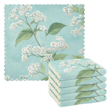

6 Pieces of Kitchen Towels 11x11Inch Kitchen Dish Cloths Kitchen Dish Towels Reuseable Cleaning Cloths Cool Cartoon White Flowers