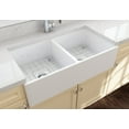 thumbnail image 4 of BOCCHI Contempo Apron Front Fireclay 36 in. Double Bowl Kitchen Sink with Protective Bottom Grid and Strainer in White, 4 of 6