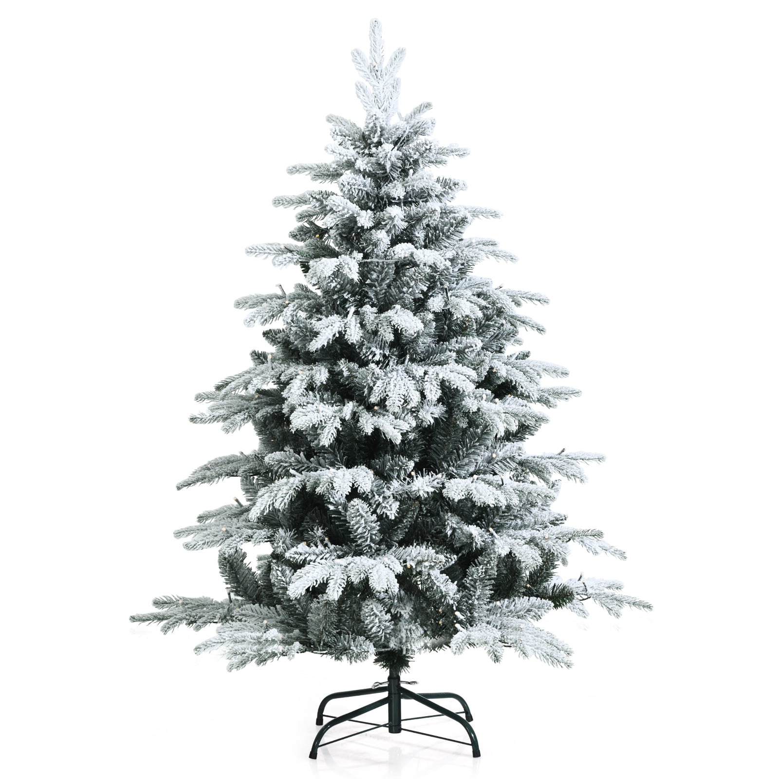 Topbuy 4.5 Ft Snow Flocked Christmas Tree, Prelit Artificial Xmas Tree w/ 120 LED Lights & 757