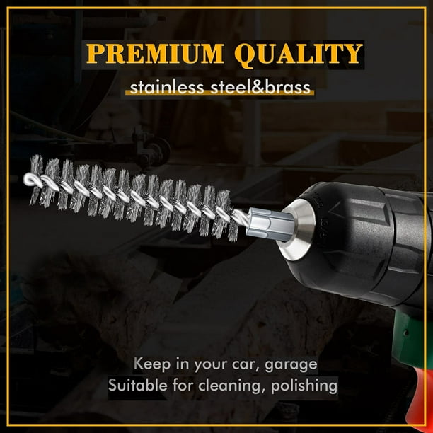 Stainless Steel Bore Brush Stainless Steel Bristles Wire Brush for Power Drill Cleaning Wire Brush Stainless Steel Brush with Hex Shank Handle 5