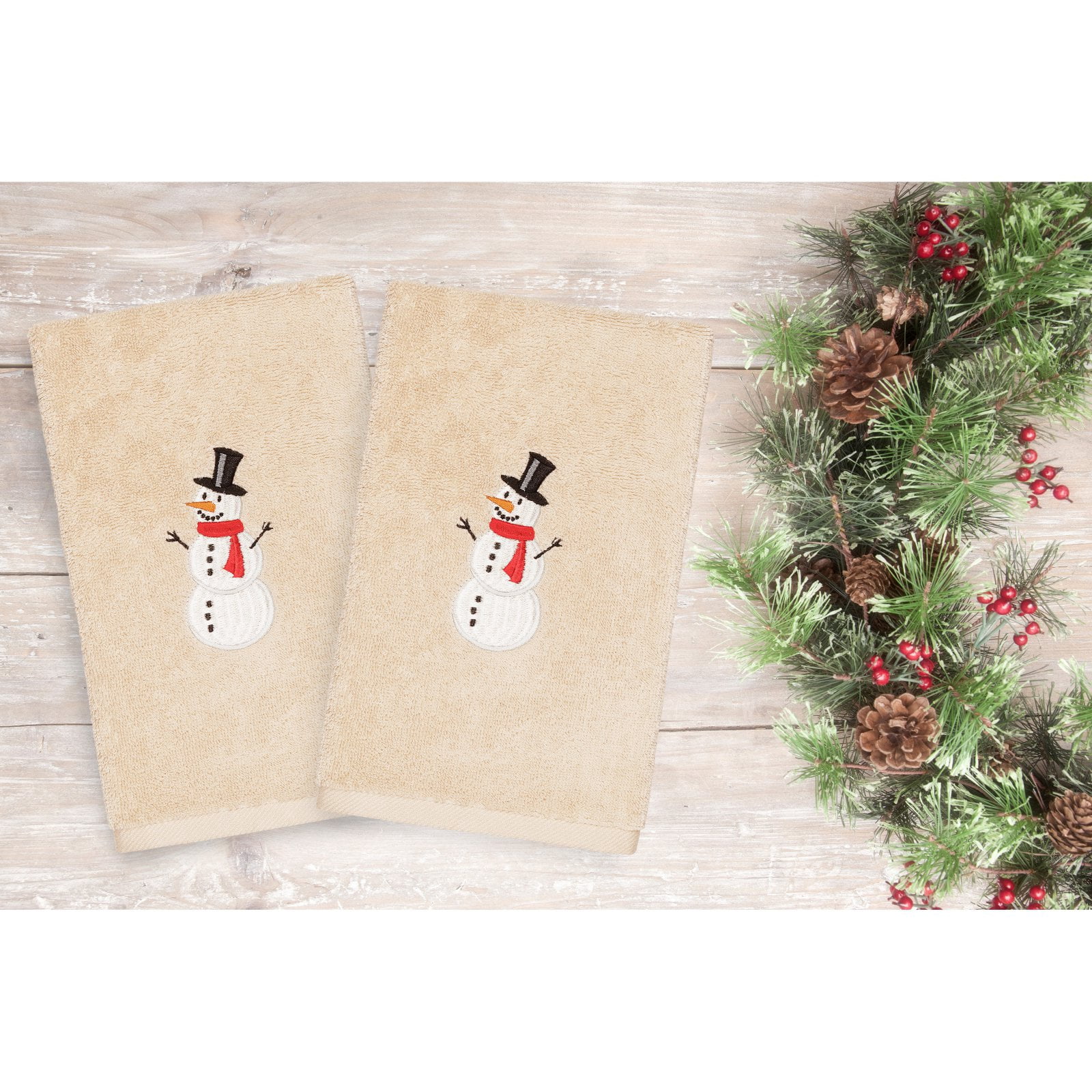 Linum Home Textiles Snowman Embroidered Turkish Cotton Hand Towels - Set of 2