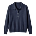 thumbnail image 5 of Vynhevius Women's Collared Henley Sweater Solid Button Neck Long Sleeve Loose Knit Fall Casual Pullover Knit Tops, 5 of 5