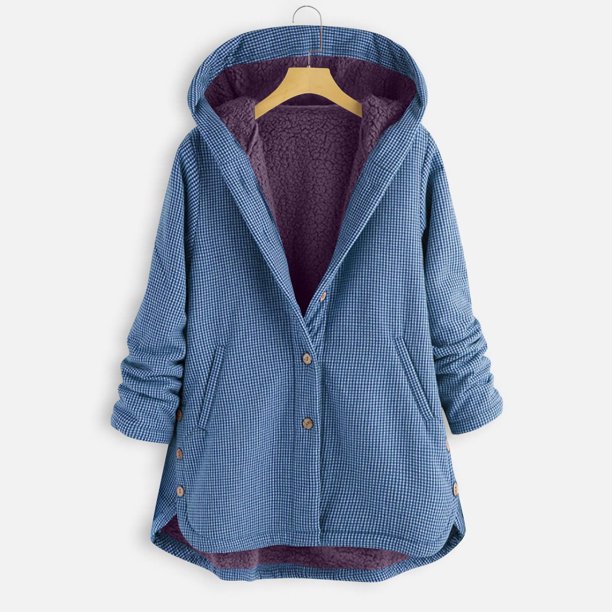Blusa informal de manga larga con capucha y chaquetas para mujer, holgada, de terciopelo, con cuello redondo y mangas largas, a cuadros