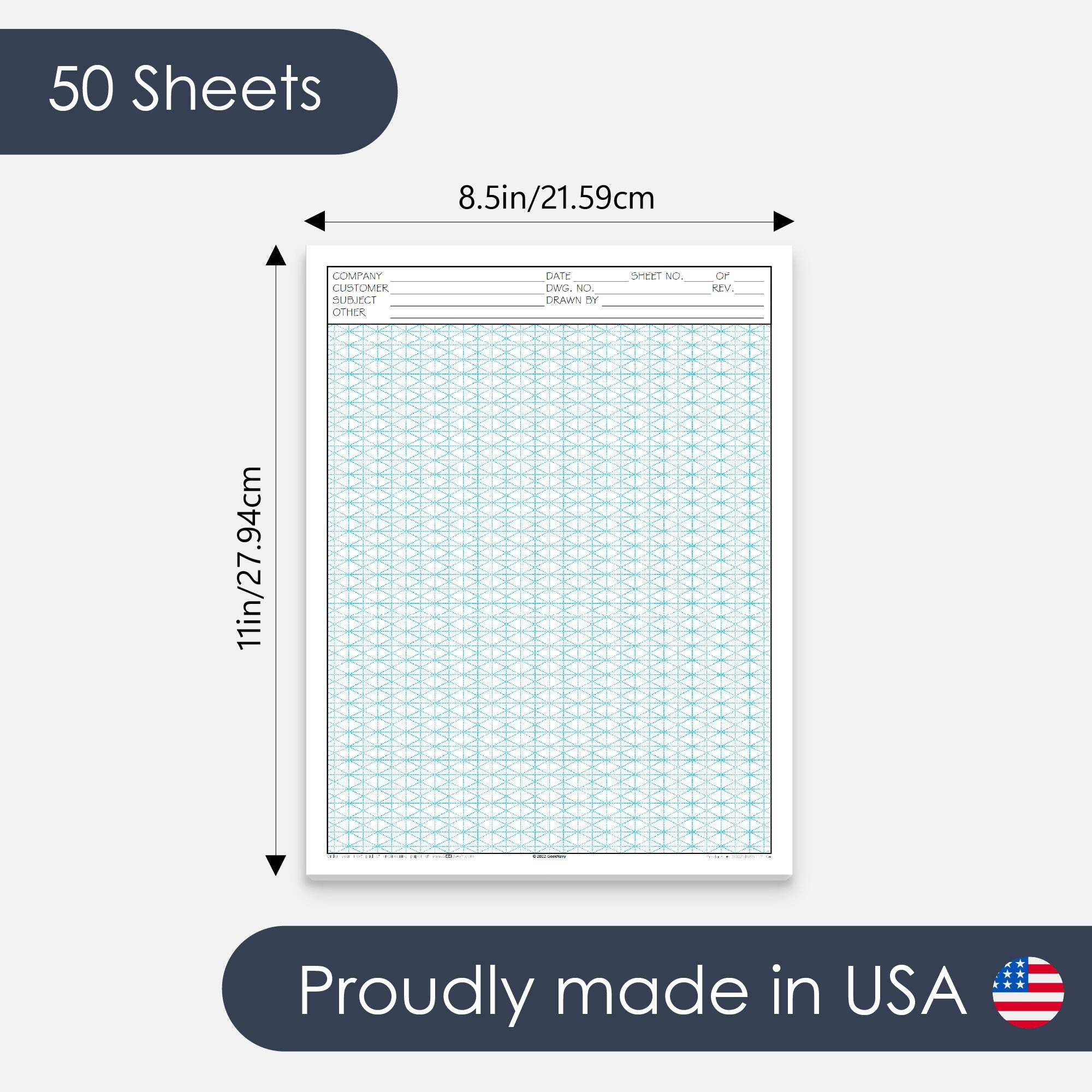GeekNavy Isometric Grid Graph Paper Pad, 8.5″ x 11″ Portrait