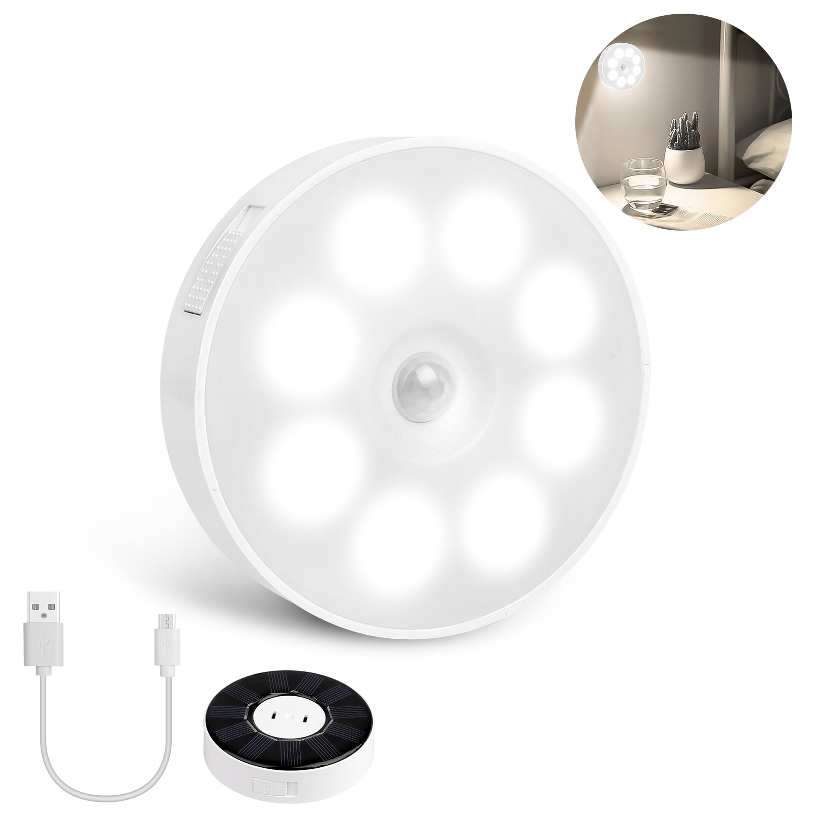 5 LED USB Rechargeable 360° Motion Sensor Activated Wall Light Night Indoor Home 