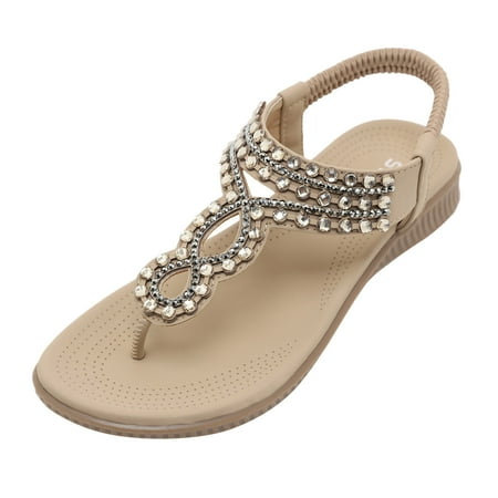 

Sandals Women Heels Sandals Fashion Summer New Pattern Bohemian Rhinestone Flat Bottom Comfortable Elastic Bland Beach Sandals Womens Shoes Slip On Sneakers