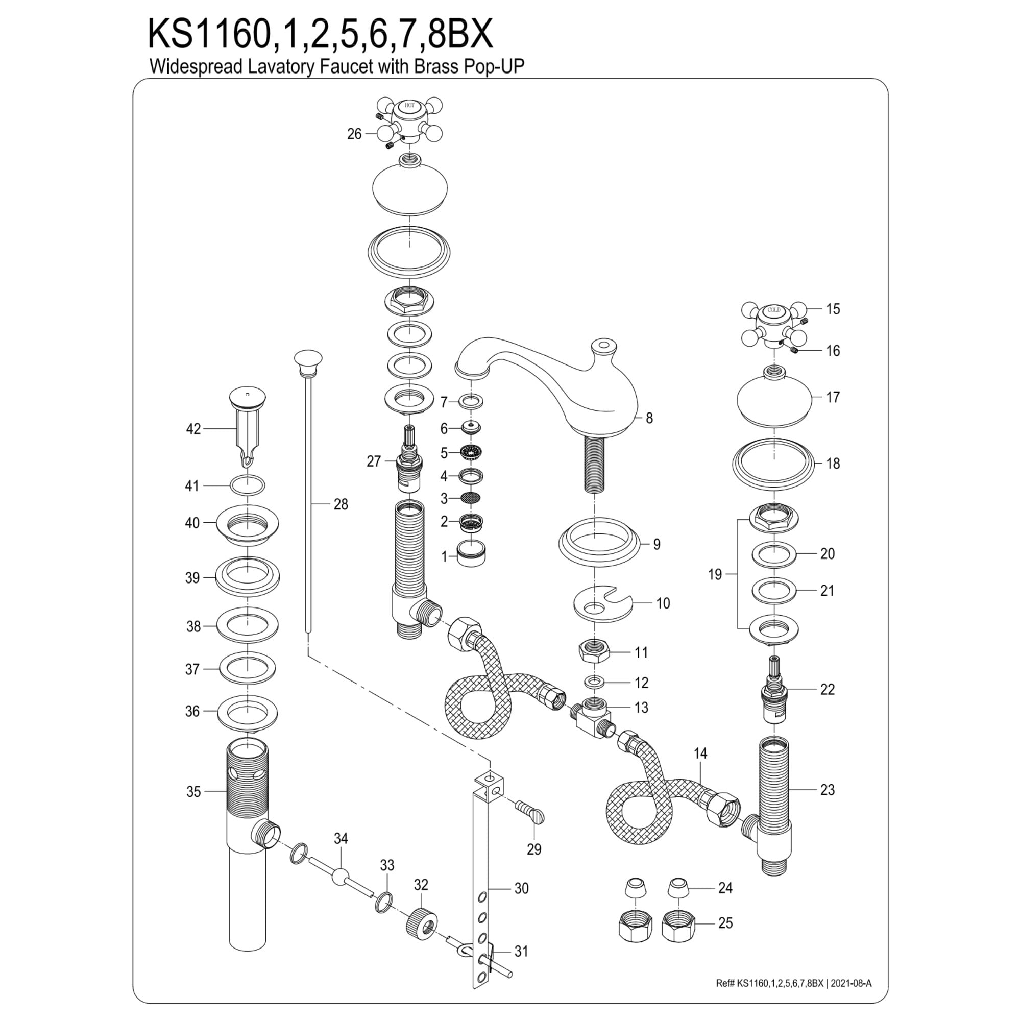 Kingston Brass KS1168BX Vintage Two-Handle 3-Hole Deck Mount Widespread Bathroom Faucet with Brass Pop-Up in Brushed Nickel