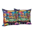thumbnail image 4 of Ambesonne Cat Throw Pillow Cover Pack of 2, Colorful Kitties Play Poker, 2 Pcs-26"x26", Magenta Orange and Purple, 4 of 5