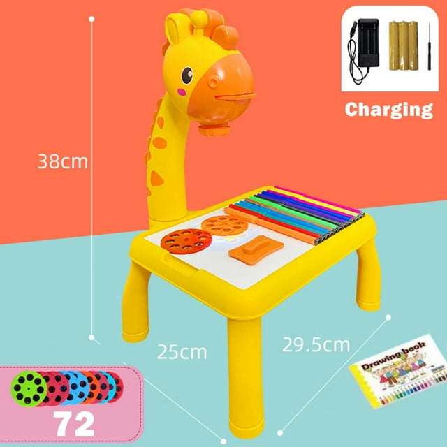 Kids Drawing Desk with Projector Educational Toys with Singing Function Detachable Projection Painting Table for Child(72 Battery)