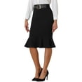 thumbnail image 4 of Falda de sirena con cola de pez Inspire Chic para mujer, falda midi de peplum de cintura alta, falda de trabajo y negocios con cinturón, talla XS, negra, 4 of 6