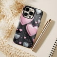 thumbnail image 6 of Heart - shaped Glitter Phone Case for Valentine’s Day Gift Compatible with iPhone 11/12/13/14/15/16 (Pro Max/Plus) 3D Shiny Design on Black Background with Pink Silver Hearts, 6 of 9