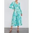 thumbnail image 4 of Women Flowy Long Dress Elegant Flower Print V Neck Long Sleeve Dress Boho Low Cut Loose Fit Beach Dress, 4 of 10