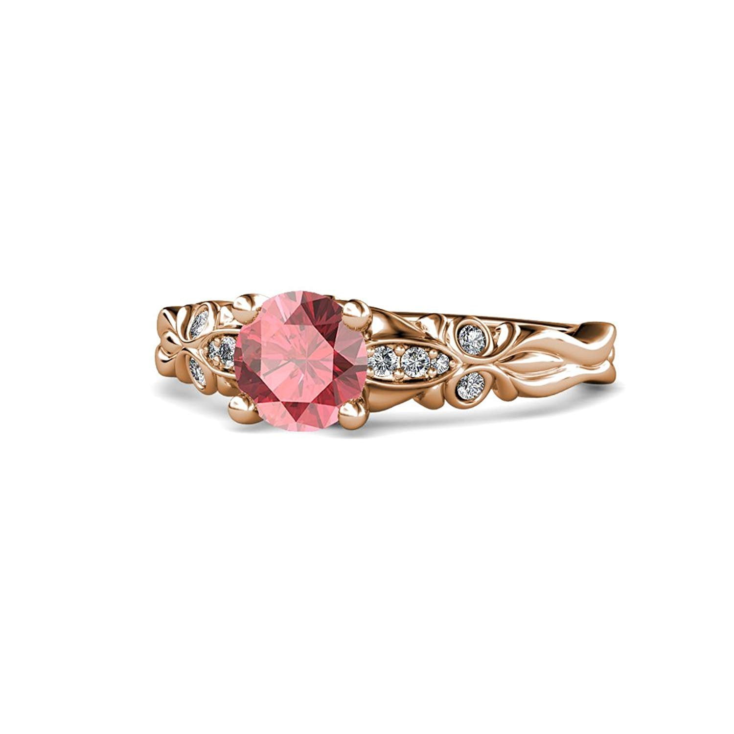 Pink Tourmaline and Diamond (SI2-I1, G-H) Butterfly Engagement Ring 1.09 ct tw in 14K Rose Gold.size 9 by TriJewels