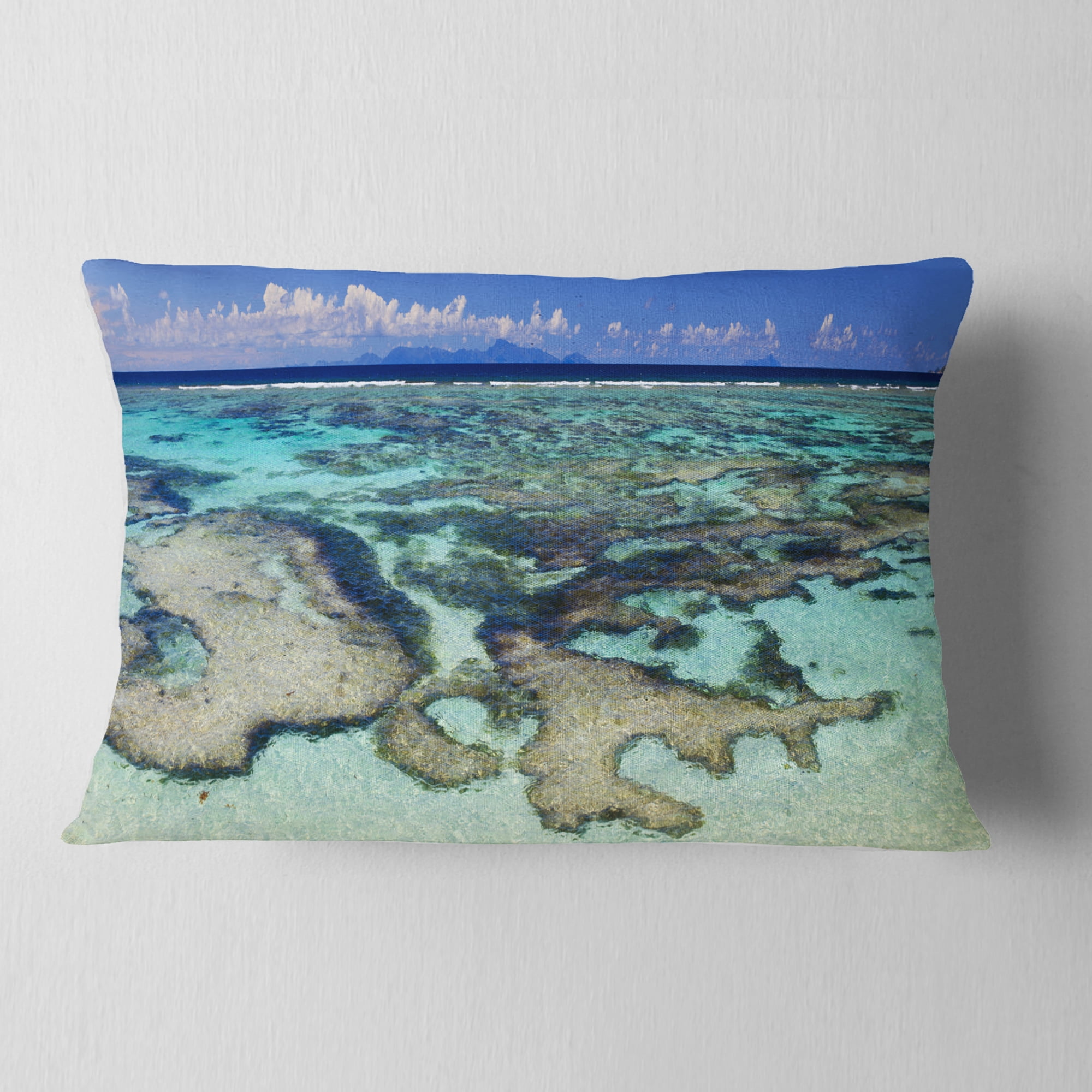 Designart 12" x 20" Blue Polyester Throw Pillow