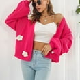 thumbnail image 4 of Lovskoo Cardigan Sweaters for Women Open Front Long Sleeve Spring Heavy Three-Dimensional Embroidery Flower Lantern Sleeve Loose Knit Coat Oversized Winter Outerwear Tops Hot Pink, 4 of 8