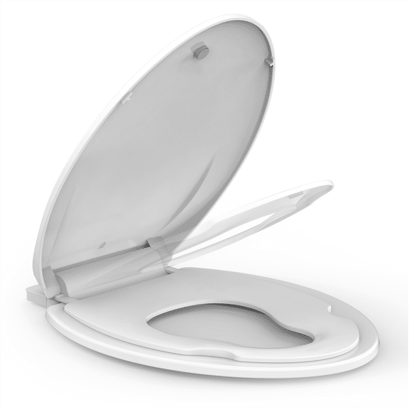 Global Commercial Toilet Seat with Built-In Toddler Potty Training, Soft Close, Quick-Release Hinges, Fits Round & Elongated, Durable White PP, Quiet Close - Commercial Grade