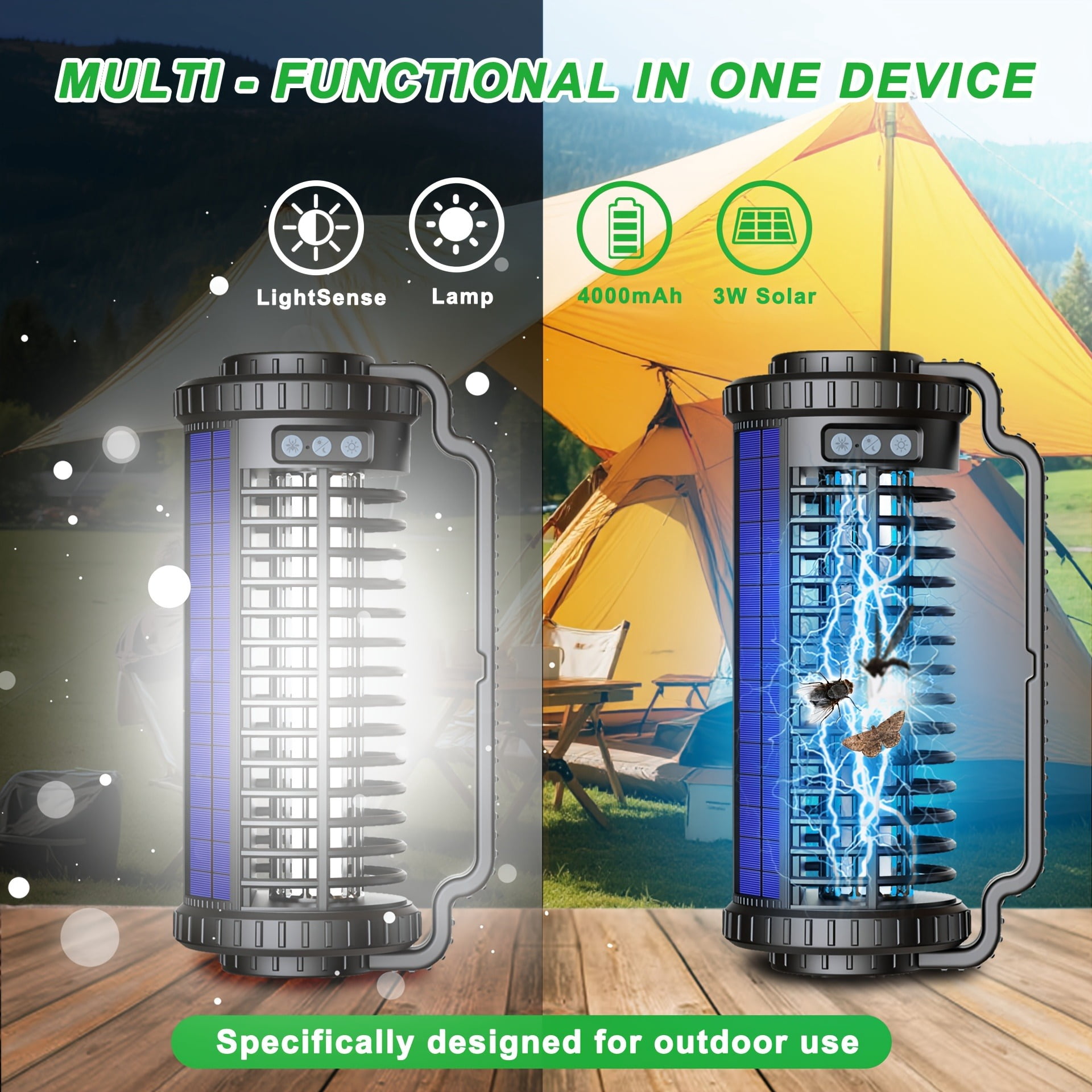 Solar Bug Zapper Outdoor Waterproof, Portable Rechargeable Mosquitoes Killer Lamp, Electric Fly Zapper for Home, Patio, Backyard, Camping