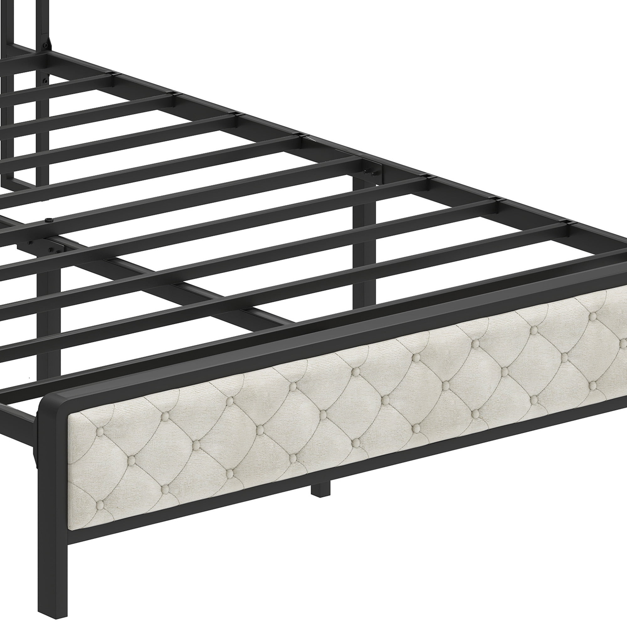 DEXTRUS Industrial Retro Style Queen Modern Linen Bed Frame with Headboard