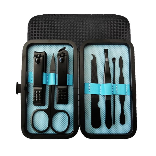 Juego de manicura, cuidado personal, kit de cortaúñas, manicura de lujo, juego de pedicura 8 en 1, kit de cuidado personal, regalo de Navidad para el cuidado de las uñas, azul