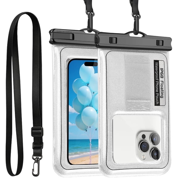 Waterproof Phone Pouch, IP68 Floating Waterproof Phone Case, Dry Bag Beach Essentials with Adjustable Lanyard for iPhone 16 Pro Max /15 Pro/Galaxy S24 S23, Up to 7.0'', Flash Silver, 1 Pack