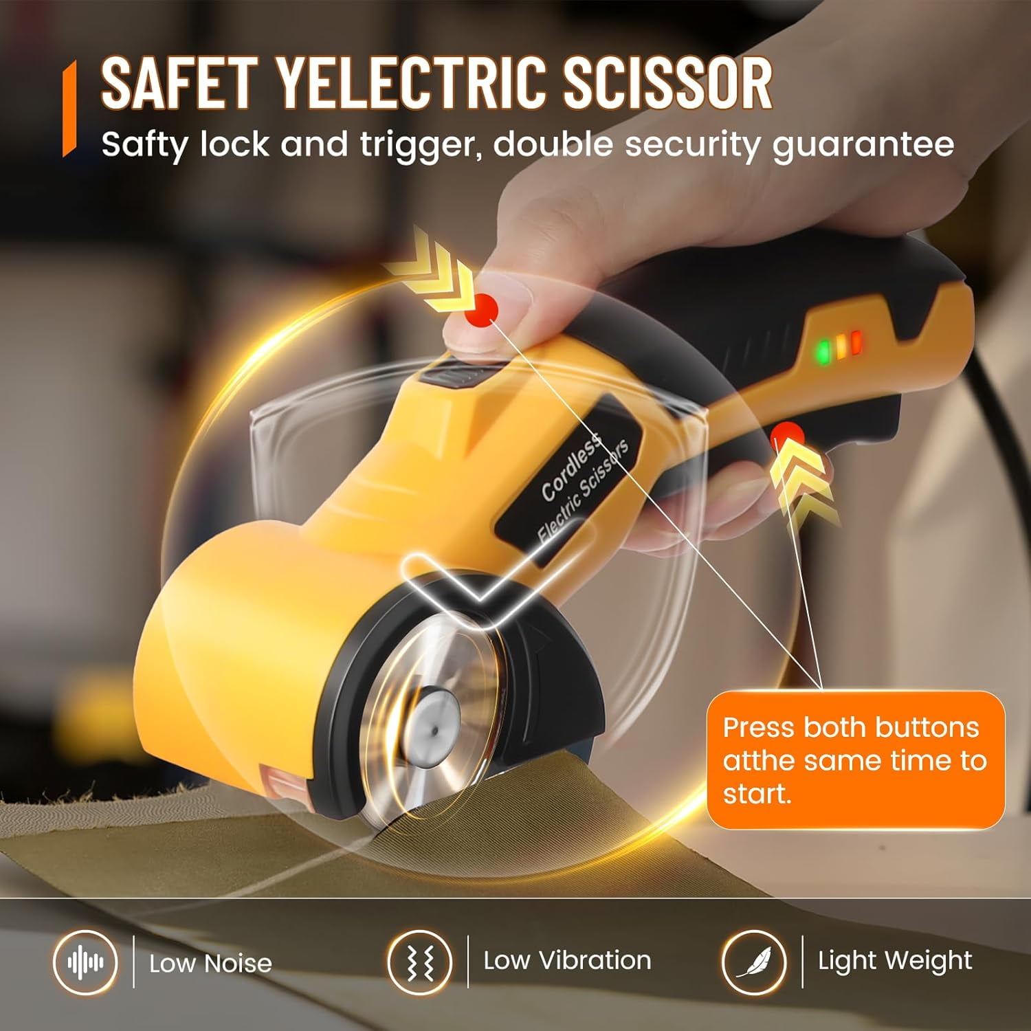 Cordless Electric Scissors 4V, Cordless Electric Scissors, Electric Box Cutter with Safety Lock & LED Light, of Fabric, Leather, Carpet, Plastic