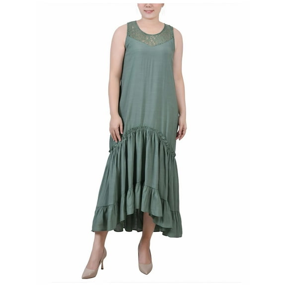 NY Collection Womens Ruffled Handkerchief Hem Shift Dress