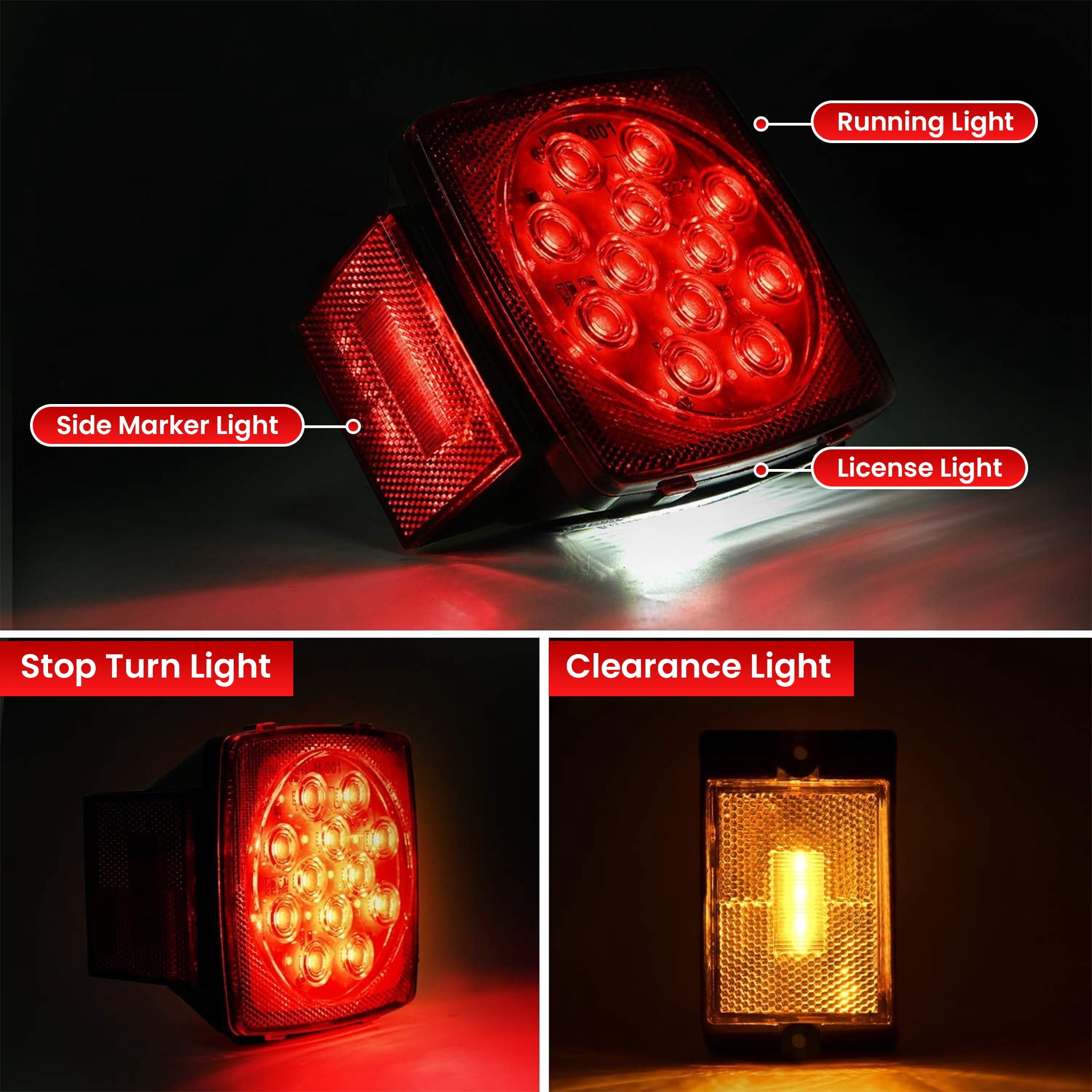 DAYBETTER 12V LED Trailer Lights Kit, Submersible Utility Trailer Tail Light for Boat RV Car Under 80 in Truck