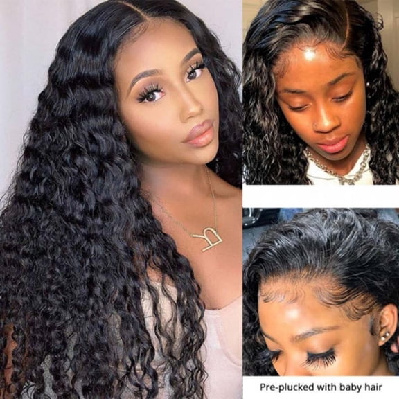 Deep Wave Lace Front Wigs Human Hair 13x4 Lace Frontal Wigs for Black Women 100% Human Hair Pre Plucked Real 100% Brazilian Virgin Hair 180% Density Natrual Black Color 22 inch Beauhair