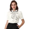 thumbnail image 1 of INSPIRE CHIC Chemisier pour Femme à Col Peter Pan Contrastant, Manches Bouffantes, Boutonné, à Nouer au Cou, 1 of 6