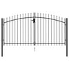 Fence Gate Double Door with Spike Steel 9.8'x4.9' Black