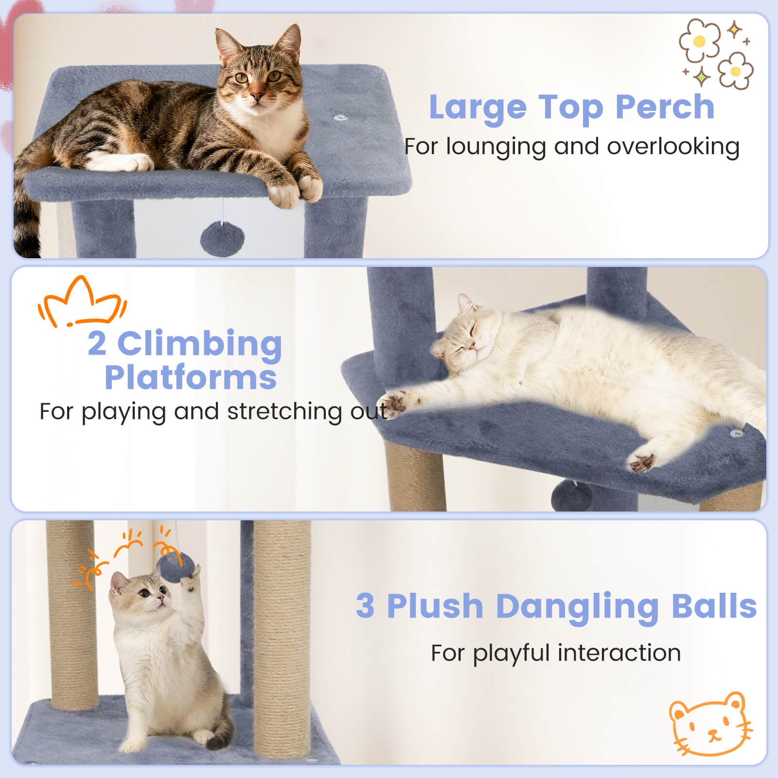 Costway 64” Tall Cat Tree with 2 Large Condos, Jute Scratching Posts, Plush Top Perch Dark Gray