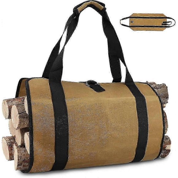 2026 Canvas Log Bag Fireplace Firewood Storage Bag Large Capacity Outdoor Log Holder Waxed Wood Log Holder With Handles Sturdy Wooden Carry Bag(99x46c
