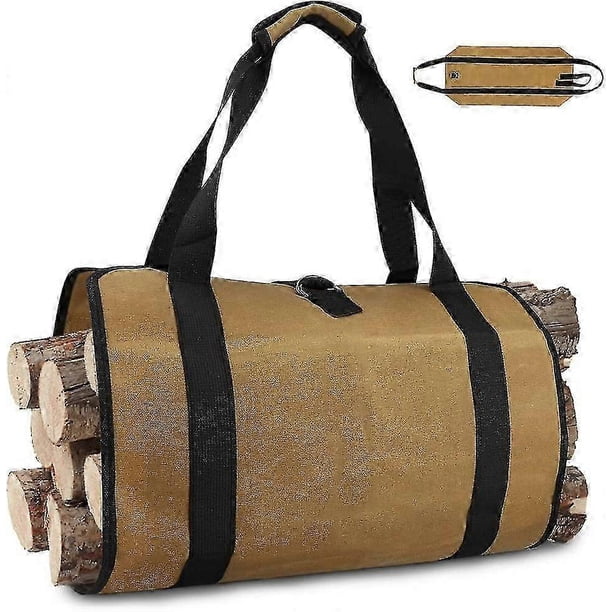 2026 Canvas Log Bag Fireplace Firewood Storage Bag Large Capacity Outdoor Log Holder Waxed Wood Log Holder With Handles Sturdy Wooden Carry Bag(99x46c